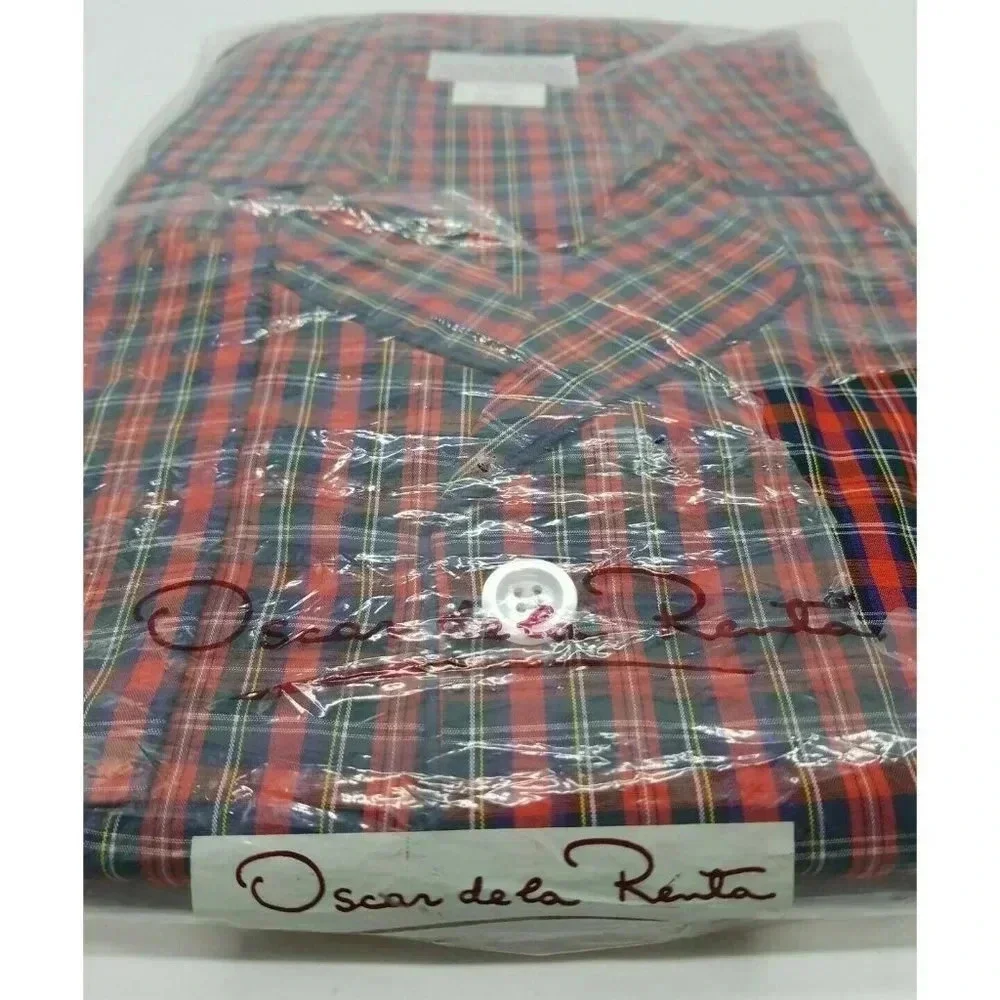 Oscar De La Renta Red Plaid 2 Piece Button Mens Pa